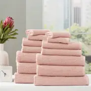14pc Renee Taylor Cobblestone Hand/Bath Towel Set 650 GSM Cotton Ribbed Blush