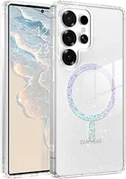 YINLAI for Samsung Galaxy S25 Ultra Case, [Compatible with MagSafe] Magnetic Skin-Friendly Touch Slim Popular Sparkling Powder Shockproof Protective Phone Cases for S25 Ultra 6.9" 5G, Clear