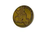 VESPA GOLD COLOURED MAGNETIC 40MM ST CHRISTOPHER ON A VESPA LEGSHIELD BADGE