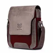Men PU Leather Bag Patchwork Cowhide Crossbody Bag