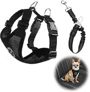 NiCola Dog Car Harness with Seat Belts, Black Dog Travel Car Harness, 2pcs Adjustable Dog Harness with Car Seat Belt for Travel, Daily Commute (Black, XS)
