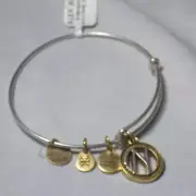 Authentic Alex and Ani Two Tone "N" Expandable Rafaelian Silver Charm Bangle