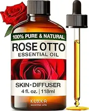 Kukka Rose Essential Oil for Skin, Face & Diffuser - 118ml - 100% Pure Natural Rose Oil, Delicate Floral Scent, for Aromatherapy, Bath Bomb & Soap Making Scent DIY