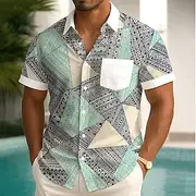 Men's Geometric Color-blocking Shirt Summer Shirt Button Up Shirt Short Sleeve Fashion Casual Outdoor Vacation Dailywear Summer Spring Turndown 3D Print Collar