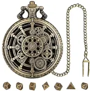 [Generic] Pocket Watch Dice Set, Vintage Dice Pocket Watch | Family Party Dice for Game, Polyhedral Metal Dice Set for Role Play, Table Game Dice, Vintage Pocket Watch Case