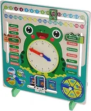 BESPORTBLE Montessori Wooden Clock Learning Toy Frog-Shaped Calendar Cognition Toy for Boys and Girls