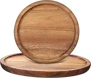 Ciieeo 2 Pcs Round Wooden Serving Trays Rustic Decorative Trays for Home Kitchen Coffee Shop Unique Grain Design for Candle Food Coffee Table Decor