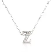 Silvertone Rhodium Plated Brass CZ Lowercase Letter Z Initial 16+2" Necklace