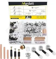 Mardatt 270Pcs 3 in 1 Furniture Connecting Kit with 3 Sizes Wood Dowel Pins, Nickel Plated Cam Lock Nuts Fittings Pre-Inserted Nut Screws Bolts Fasteners Connectors for Furniture Cabinets Drawer