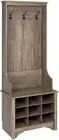 Driftwood Narrow Wooden Hall Tree Shoe Storage Cubbies Entryway Coat Rack Hooks