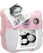 Camera Instant Print, Printable Camera with Print Paper, 1080P 2 Inch TFT Screen Digital Video Camera with Music Games, 1000mAh Battery, for Kids Girls Boys (Pink)