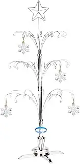 [HOHIYA] for Swarovski Christmas Ornaments 2024 47 Inch Ornament Display Tree Stand Metal Rotating Holder Hanger Hook Hanging Wire Waterford Lenox Crystal Snowflake Ball Gift Chrome