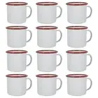 12x White Enamel Mugs Steel Outdoor Camping Tea Coffee Cup 375ml Red
