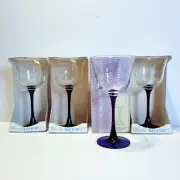 Luminarc Americana Blue 8.5oz Wine Glasses Cobalt Blue Stem NIB Vintage Set of 2