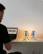 ANYHOUZ Hotel Lightning Lamp Rechargeable Silver Little Man Sitting Down Position Table Lamps Touch Switch Decoration Led Night Light
