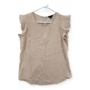 Ann Taylor Top Womens Small Petite Flutter Sleeve Zip Back Blouse NEW