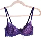Savage x Fenty Bra 32B Purple Lace Trim Underwire Back Close NEW