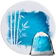 White Bamboo Silhouette over Ocean Blue Paint Round Beach Towel