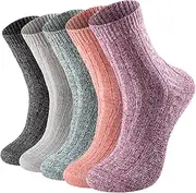 Pleneal Wool Socks for Women - Womens Wool Socks Winter Warm Wool Socks Men Cozy Knit Socks Boots Socks for Women, 5 Pairs Solid Color, 6-10, One Size