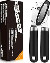 FIREYUN Can Opener Manual 2-in-1 Heavy Duty Manual Can Opener - Rust-Proof Stainless Steel with Smooth Edge, Soft-Touch Handle, Oversized Easy-Turn Knob for Large Lids - Black