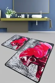 Bathroom Rugs Set 2 Pieces, Non Slip, Machine Washable, Digital Print (Woman)