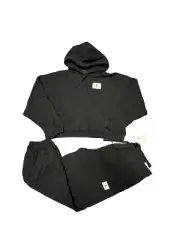 WOMEN'S JORDAN ESSENTIALS FLEECE CLOPPED HOODIE & PANTS TRACKSUIT BLACK LARGE
