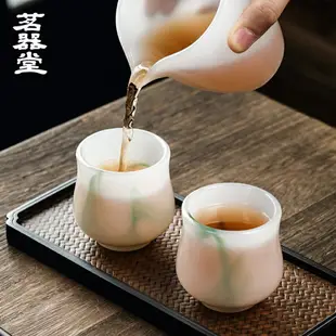 茗器堂水墨玉瓷品茗杯翡翠綠琉璃個人專用主人杯功夫茶具白瓷茶碗