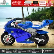 Blue 49CC Pocket Bikes 2 Stroke Engine Mini Motorbike Dirt Bike ATV Kid Teen Toy