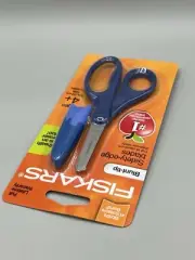 FISKARS Blunt-Tip Kids 5” Scissors Safety Edge Blades with Sheath Eraser • Navy