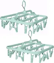 DOLAMOTY 2Pack Clothes Drying Hanger - 32 Clips Folding Laundry Hanger with Drip Foldable Hanging Rack for Sock, Drying Bras, Lingerie, Clothes, Towels, Scarves, Underwear Hanger for Washing Line