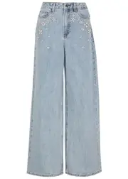Self-portrait Crystal-embellished Wide-leg Jeans - Denim - 26 (W26 / UK8 / S) 26 (W26 / UK8 / S)