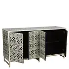 Bone Inlay Bullion Solid Wood Sideboard Black White Diamond Pattern 4Door 150x45