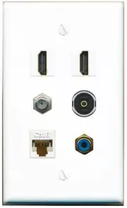 2 HD 1 Coax Cable TV Toslink CAT6 RCA Blue Wall Plate Custom Jacks
