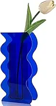BLOFLO Klein Blue Acrylic Vase, Geometric Acrylic Flower Vase, Tall Wave Shaped Acrylic Vases for Flowers, Modern Flower Vases for Centerpieces, Contemporary Décor for Home Office Wedding