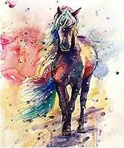 ACANDYL Paint by Number Horse DIY Painting Paint by Number Kit for Kids Adults DIY Canvas Painting by Numbers Acrylic Painting Arts Craft for Home Wall Decoration Paint by Number Colorful Horse 16x20