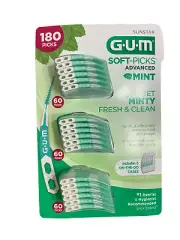 SunStar G.U.M Soft-Picks Advanced Mint Includes 6 on-Go-Cases 180 Picks