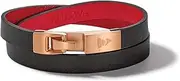 Bulova Jewelry Men's Latin GRAMMY Double Wrap Black Leather Bracelet with Red Lining and Rose Gold Tone Clasp