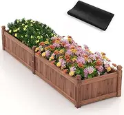 Costway Wood Raised Garden Bed, 230 x 59 x 40 CM Divisible Planter Box w/Corner Drainage & Non-Woven Liner for Growing Vegetables, Flowers, Herbs, Rectangular Planting Bed for Backyard, Garden, Lawn