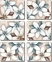 Cinnamon Ocean Frangipani Placemats 6-Pieces Set, 34 x 26.5 cm, Multicolor