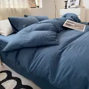 GGP Dark Blue Solid Color Solid Color Solid Color 1.5M Bed Fitted Sheet Set With 200X230Cm Duvet Cover 4 Piece Bedding Set