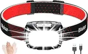 Blukar Head Torch Rechargeable, Super Bright COB Headlamp Headlight with Sensor Control & Red Lights, 8 Light Modes, Spotlight Floodlight Combination, Waterproof, Long Battery Life for Work,Emergency