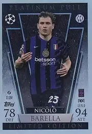 Generic Nicolo Barella Platinum Pull Trading Card, Match Attax 2024 2025, Football, Serie A, Inter Milan, 1 Card