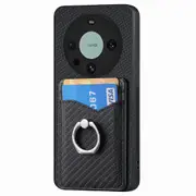 Ring Kickstand Case For Huawei Mate 60 Pro, Carbon Fiber Texture Pu+tpu+pc Cover With Card Holder