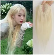 Straight Hair Toppers for Women, 12 inch Real Human Hair Topper Light Blonde 3.5"×4" Lace Base Hairpieces Clip in Remy Hair Toppers