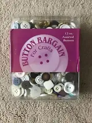 NEW IN RE-USABLE CONTAINER Button Bargain for Crafts 12 oz. Assorted Buttons