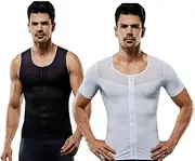 [QQLADY] Gynecomastia Infrared Compression T-Shirt,Men's Zipper Shaping Sport Workout Top,Guys Chest Compression Top, A+d, Medium