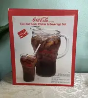 Vintage Coca Cola Coke Bell Pitcher & 6 Glass Set. Unused ~ New In Open Box