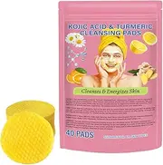 Turmeric and Kojic Acid Facial Cleansing Pads, 80 Pieces, Exfoliating Compressed Sponges