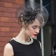 Fascinators Hats Headwear Tulle Saucer Hat Top Hat Veil Hat Wedding Tea Party Elegant Wedding With Feather Lace Headpiece Headwear