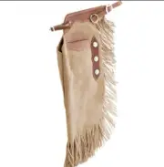 Cowboy Suede Leather Pant Rodeo Chap Mountain Men Western Beige Fringe chap